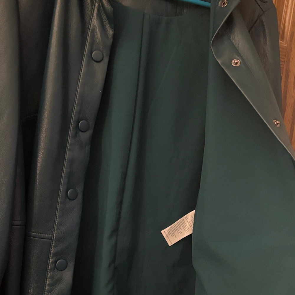 Dark Teal Faux Leather Snap Up Shacket - Picture 9 of 12